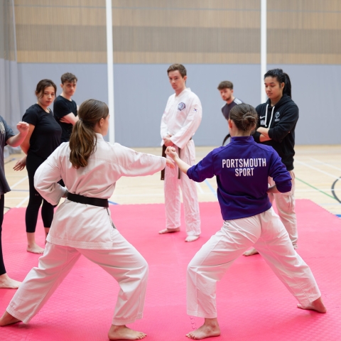 Students trying out Karate at a Give Me Sport taster session